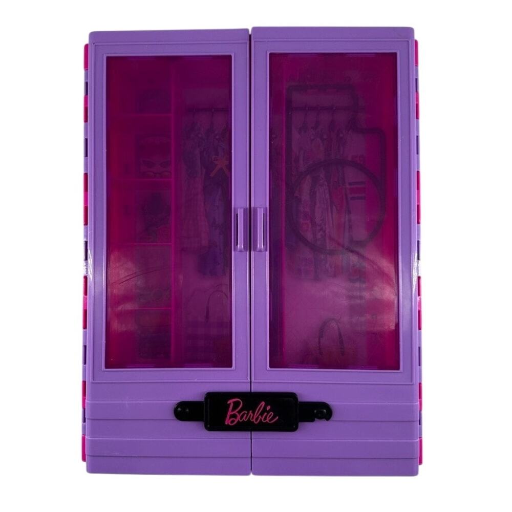 Vintage Barbie Purple Pink Travel Wardrobe Closet Case with Accessories